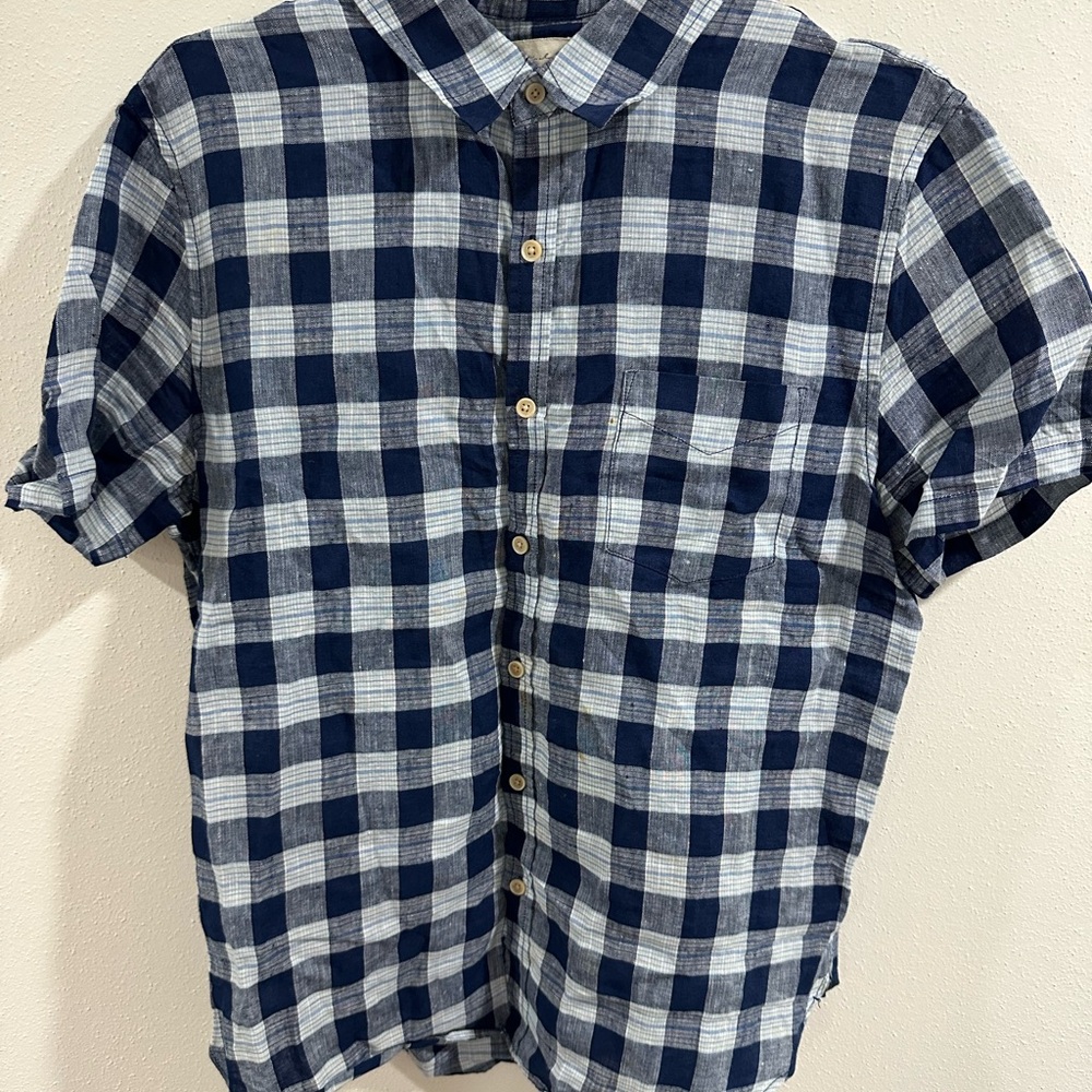 Lucky Brand Navy and Light Blue Checkered Plaid Shirt